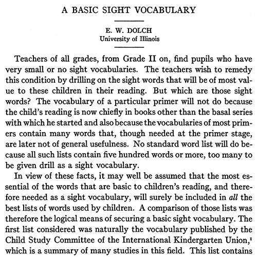 A Basic Sight Vocabulary